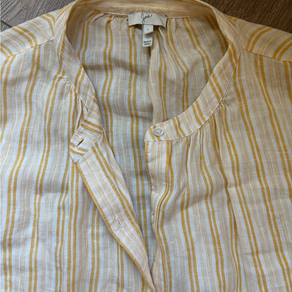 Women's Yellow Stripe Button-Front Linen Dress - Picture 4 of 15